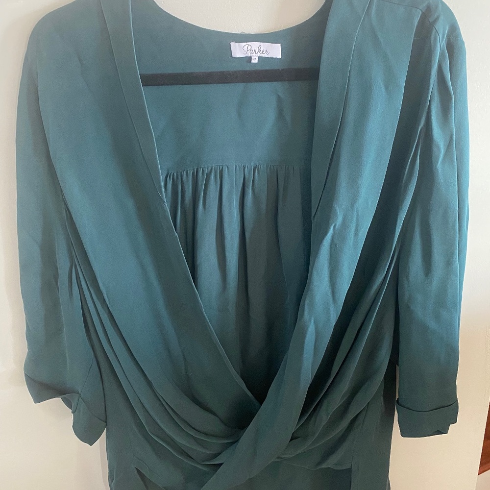 Parker Forest/Emerald Faded Green Silk Top